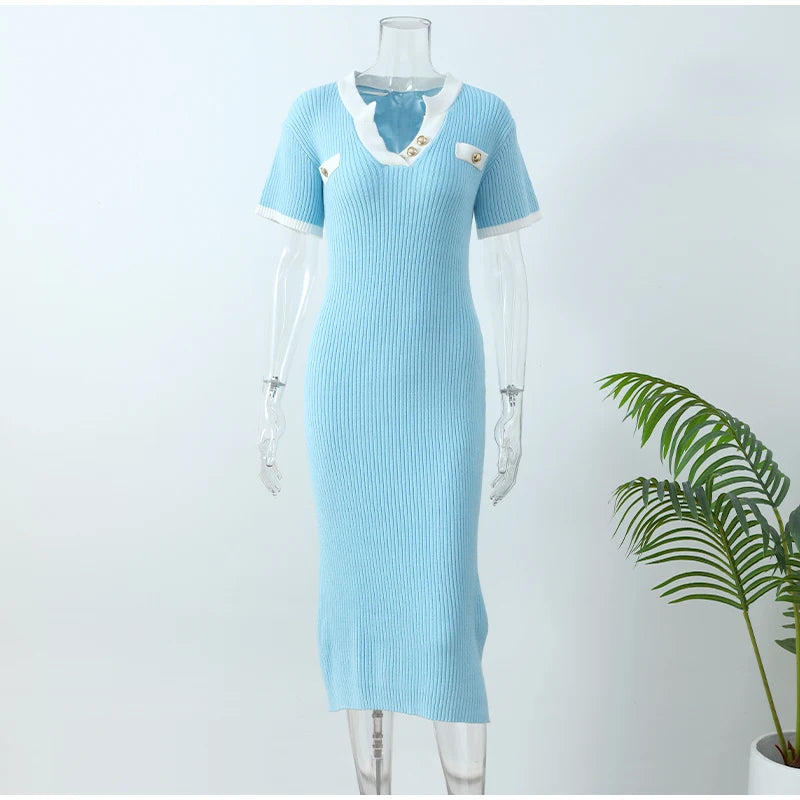 Blue white collar dress