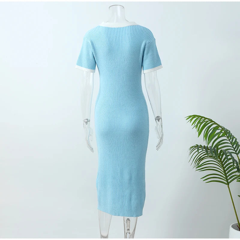Blue white collar dress