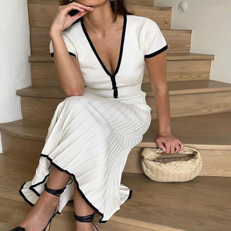 Meshk set -White pleated skirt & top - black lining