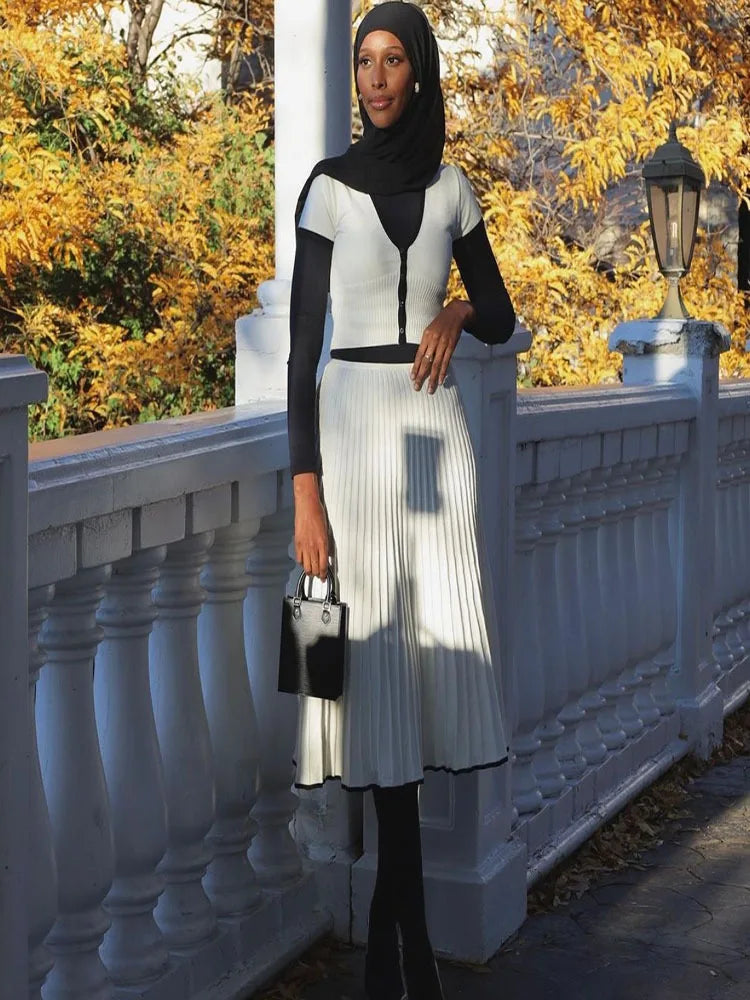 Meshk set -White pleated skirt & top - black lining