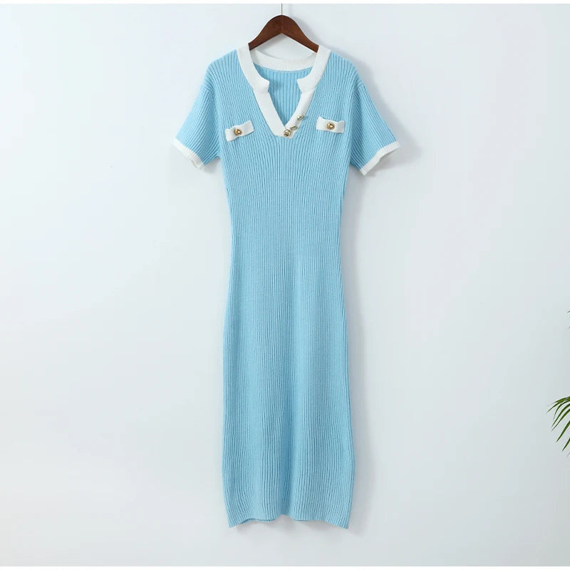 Blue white collar dress